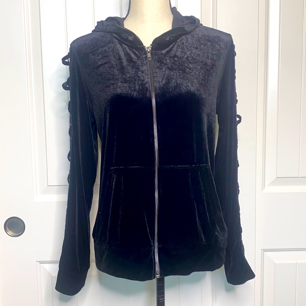 NEW black velvet lace sleeve hoodie